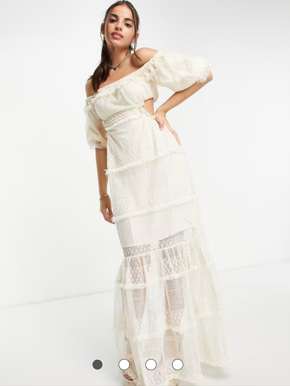 Skylar Rose Boho Ivory Off-Shoulder Lace Puff Sleeve Dress